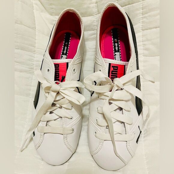 PUMA SAFARI LOGO LEATHER SNEAKERS SIZE US 8.5/ EU 39/ UK 6 IN BLACK/ WHITE - Picture 1 of 6